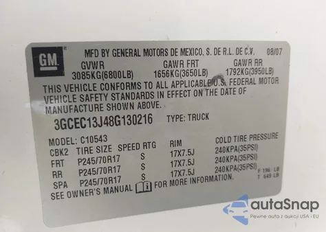 2008 Chevrolet Silverado 1500 Lt1 from USA, damaged, VIN 3GCEC13J48G130216